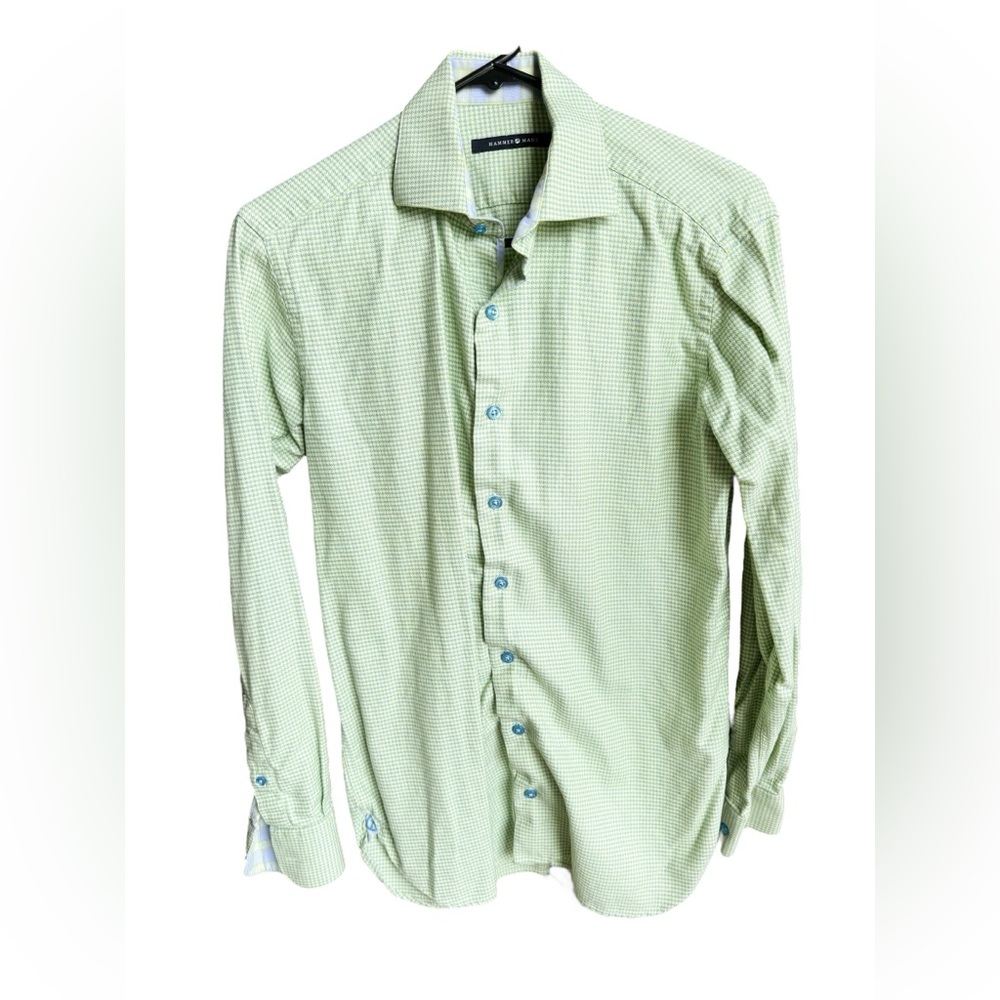 Men’s Hammermade Green/Blue Patterned Italian Shirt Size M